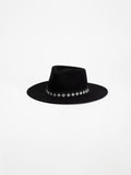 Cairo handmade fedora hat in black wool with white diamond beaded band, side view