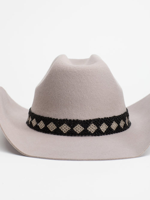 Close-up of Rwandan beaded band on Gahanga cowboy hat crown