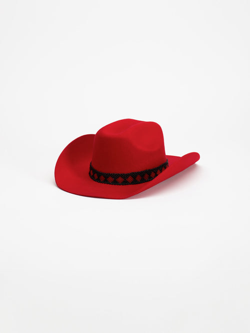 Gasabo handmade cowboy hat with Rwandan beaded band, side view