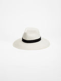 Ibiza handmade Panama White straw hat with black Rwandan beaded band, side view