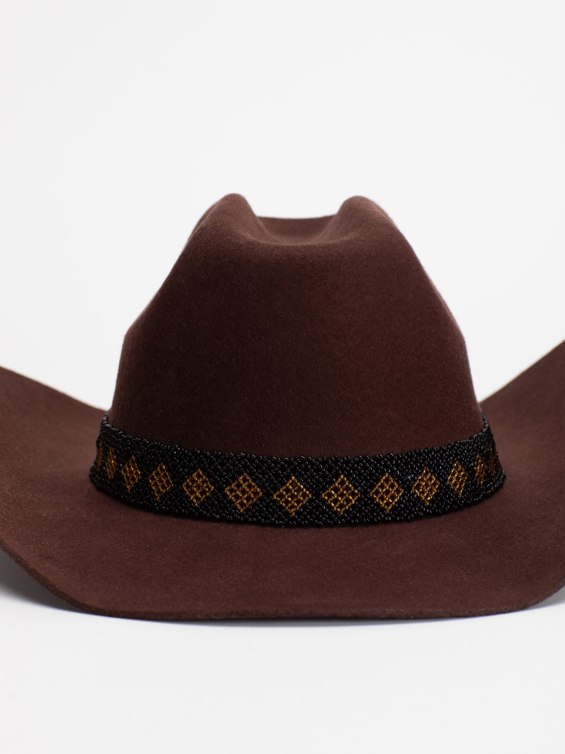 Close-up of Rwandan beaded band on Kibuye cowboy hat crown