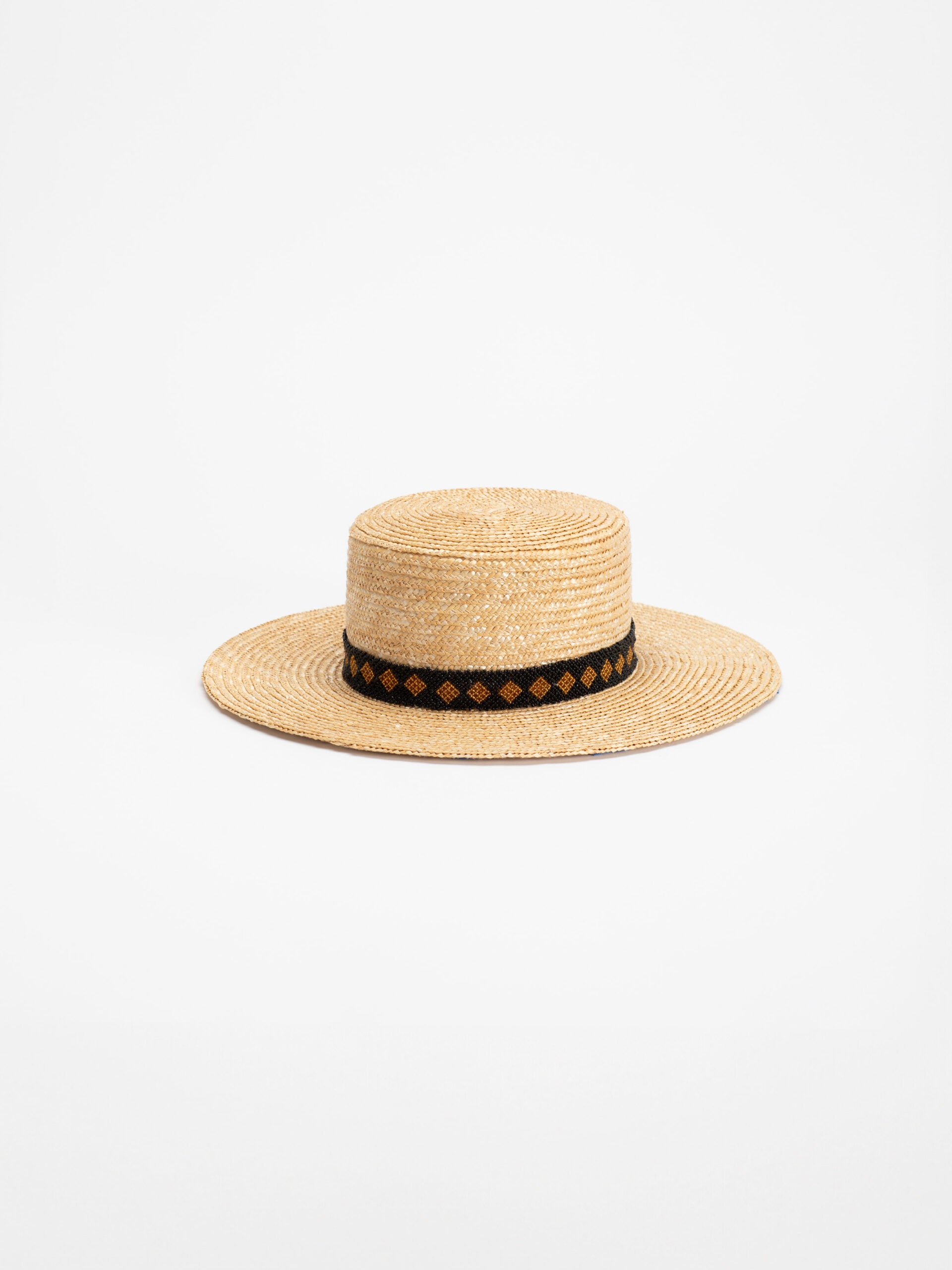 Kingston handmade straw fedora hat with Rwandan beaded band, side view