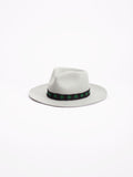 Kona handmade fedora hat in light wool with Rwandan beaded band, side view