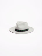 Kona handmade fedora hat in light wool with Rwandan beaded band, side view