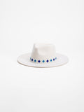Santorini handmade white fedora hat with Rwandan beaded band, side view
