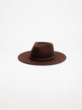 Tahoe handmade fedora hat in rich brown wool with Rwandan beaded band, side view