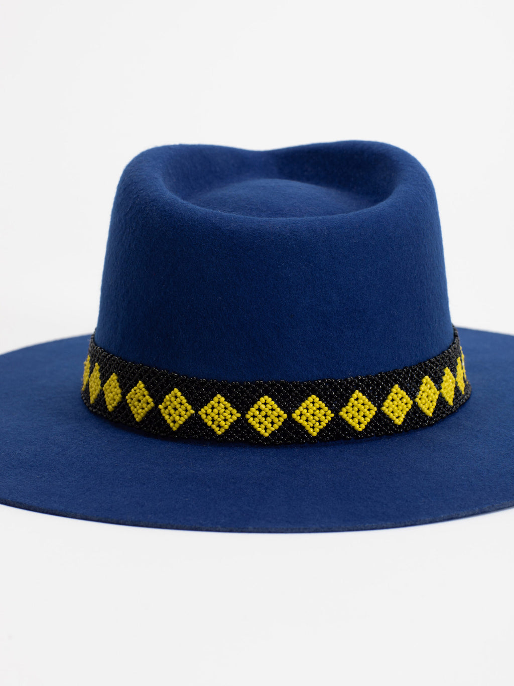Close-up of Rwandan beaded band on The City fedora crown