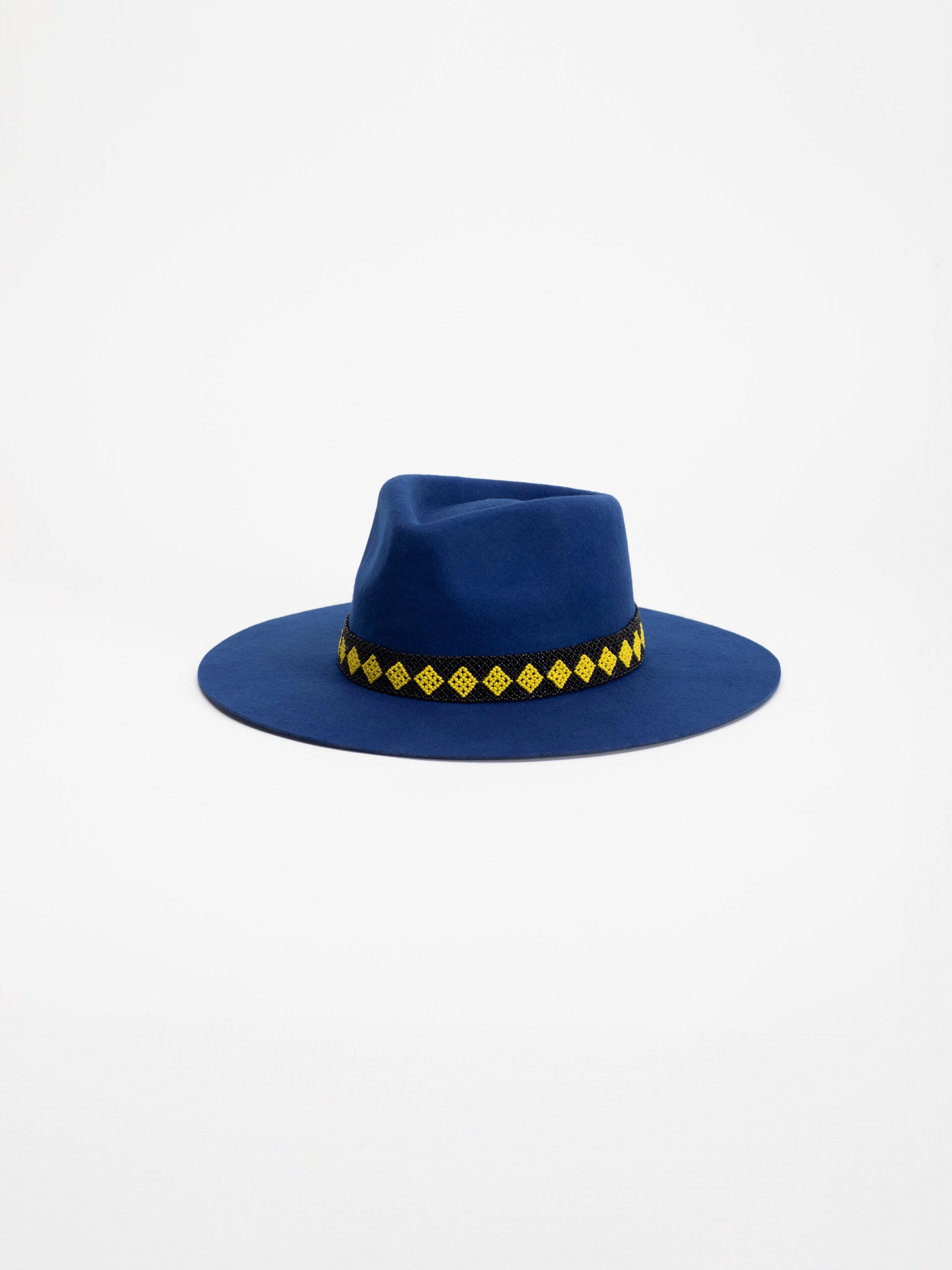 The City handmade fedora hat with Rwandan beaded band, side view